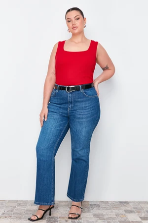 Trendyol Curve Red Square Collar Plain Basic Camisole Plus Size Athlete