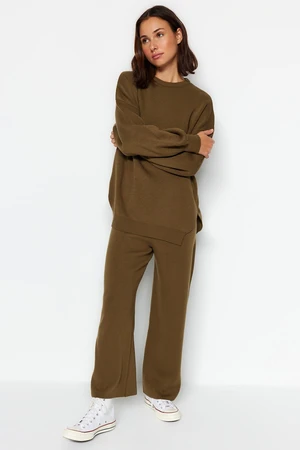 Trendyol Khaki Wide Fit Balloon Sleeve Knitwear Two Piece Set