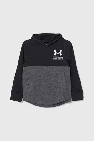 Detská mikina Under Armour Boys Rival Terry čierna farba, s kapucňou, vzorovaná