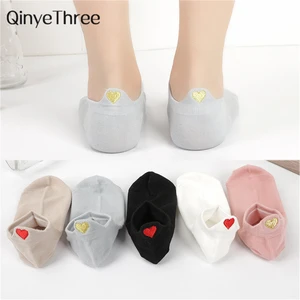 Cute Embroidery Love Heart Socks Fashion Funny Sokken Heel With Glitter Gold Silk Red Heart Ankle Socks Dropship