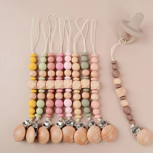 Silicone Bead Wood Infant Nursing Supplies Molar Chain Pacifier Clips Chains Soother Holder Baby Pacifier Chain