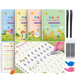 Magic Practice Copybook for Kids Reusable Writing Calligraphy Practice Book The Groove Print Handwriting Workbook with Pen