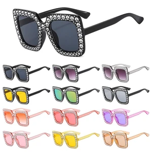 Sparkling Crystal Children Sunglasses Fashion Diamond Rhinestone Girls Shades Kids Square Sun Glasses for Beach/Travel/Party