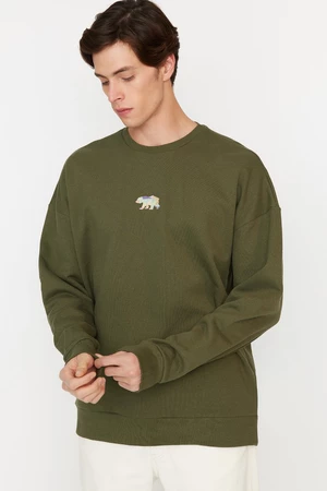 Trendyol Navy Blue Oversize/Wide Cut Fit Animal Embroidered Fleece Sweatshirt