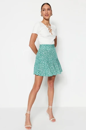 Trendyol Mint Mini Woven Viscose Fabric Floral Patterned Skirt