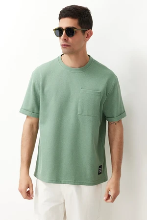 Trendyol Basic Mint Relaxed/Relaxed Cut Textured Waffle Pocket Labeled Short Sleeve T-Shirt