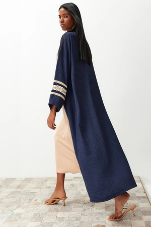 Trendyol Indigo Brode Detail Long Woven Kimono & Kaftan & Abaya