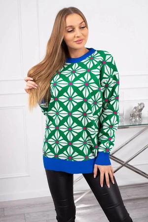 Sweater with a geometric motif in green color