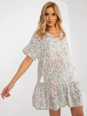 SUBLEVEL white loose floral dress with ruffle