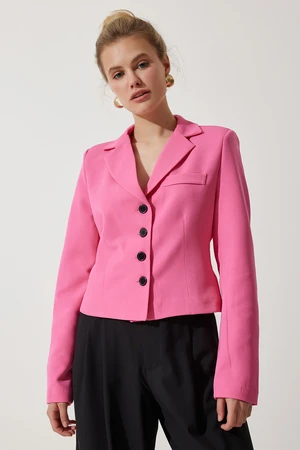 Happiness İstanbul Women's Pink Contrast Buttoned Short Blazer Jacket