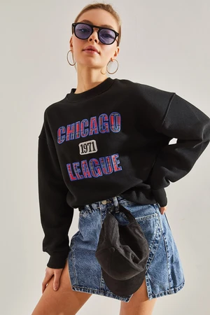 Bianco Lucci Women's Chicago Printed Three Thread Raised Sweatshirt