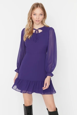 Trendyol Purple Collar Detailed Woven Winter Dress