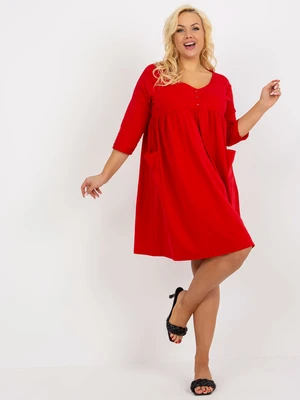 Red sweatshirt dress plus size basic with pockets