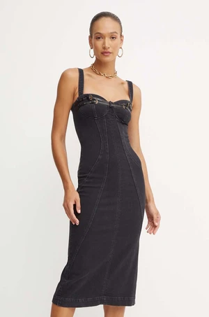 Džínové šaty Versace Jeans Couture černá barva, midi, 77HAO96P DW060SW0