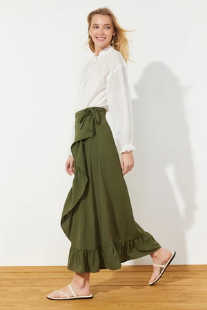 Trendyol Dark Khaki Wrap Flounced Woven Skirt