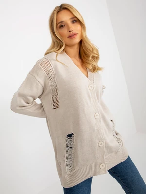 Beige loose cardigan with holes in RUE PARIS