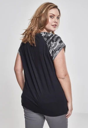 Women's contrasting raglan t-shirt black/dark camo