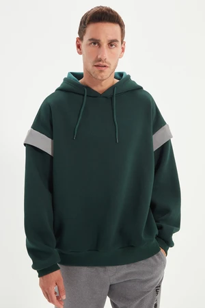 Trendyol Green Oversize/Wide Cut Hooded Reflective Detail Polar Fleece/Warm Sweatshirt