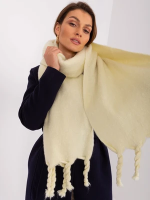 Light yellow smooth scarf with fringe