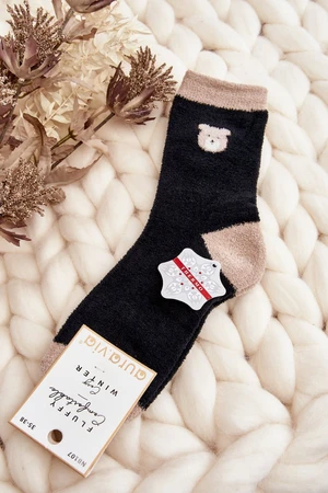 Women's warm socks with teddy bear, black