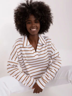 White and brown oversized cotton blouse