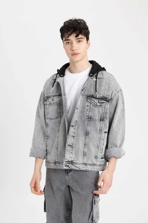 DEFACTO Oversize Fit Wide Mold Hooded Buttoned Pocket Jean Jacket