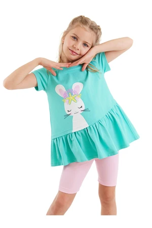 Denokids Sea Rabbit Girl's Summer Frilly T-shirt Tights Set