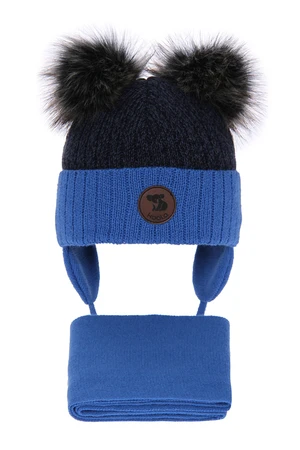 AGBO Boy's winter set: hat and scarf blue Enrico with two pompom