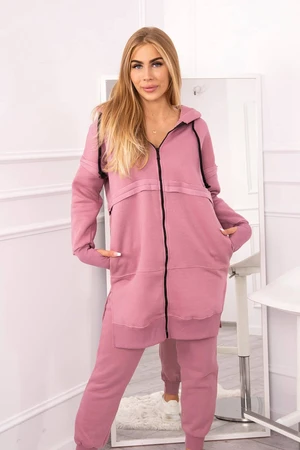 Insulated set with a long sweatshirt in dark pink color