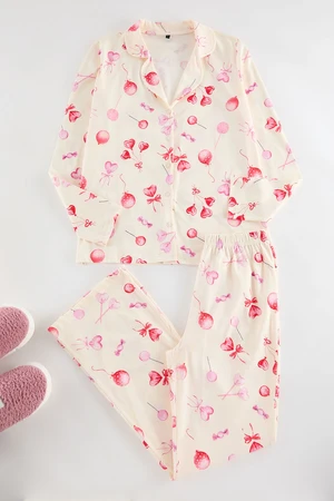 Trendyol Ecru 100% Cotton Heart Knitted Pajama Set