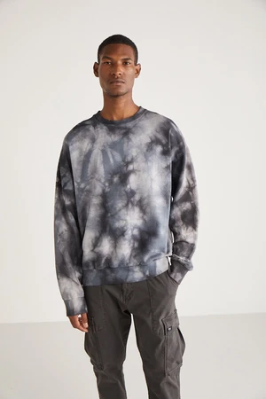 GRIMELANGE Byron Men's Crew Neck Tie-dye Patterned Anthracite Sweatshirt