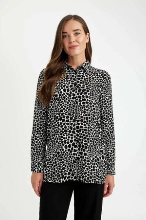 DEFACTO Loose Fit Shirt Collar Patterned Long Sleeve Shirt Tunic