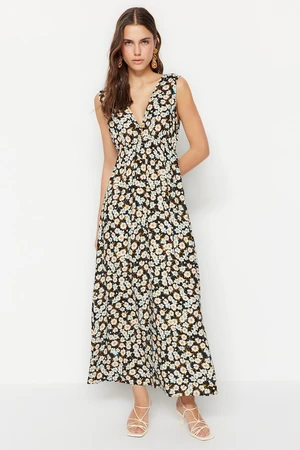 Trendyol Black Woven V Neck Floral Maxi szőtt ruha