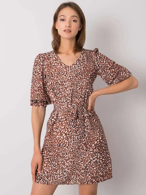 Brown patterned dress with belt