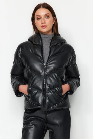 Trendyol Black Faux Leather Down Jacket