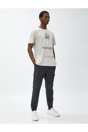 Koton Slogan Printed T-Shirt with Pocket Detail, Crew Neck, Short Sleeves.