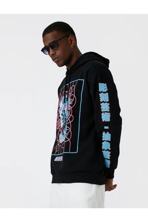 Koton Far East Printed Sweatshirt with Hoodie