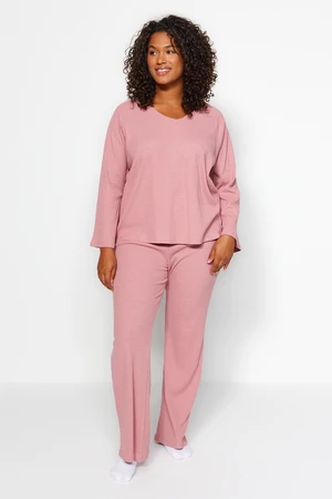 Trendyol Curve Dry Rose Corduroy Knitted Top and Bottom Set