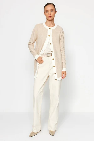 Trendyol Cream Soft-textured Bouquette Gold Button Detailed Knitwear Cardigan