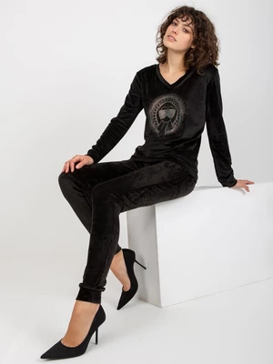 Women's black velour set with rhinestone application