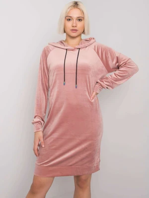 Pink velour dress with a hood by Messina