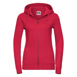 Red women's sweatshirt with hood and zipper Authentic Russell