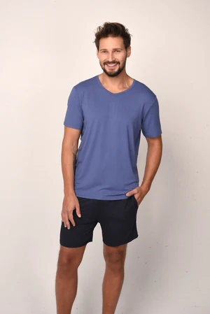 Men's Pyjamas Dallas, Short Sleeves, Shorts - Blue/Navy Blue