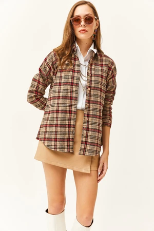 Olalook Women's Biscuit Red Plaid Lumberjack Shirt