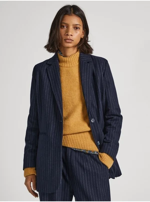 Women's Navy Blue Striped Blazer with Wool Pepe Jeans Rene - Women