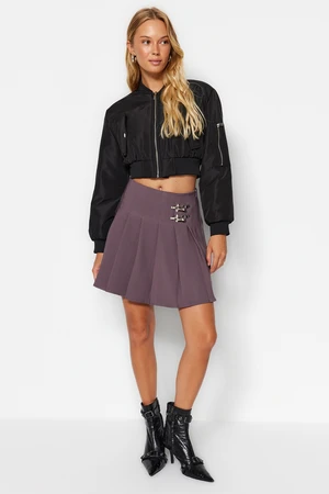 Trendyol Gray Buckle Detail Pleated Mini Woven Skirt