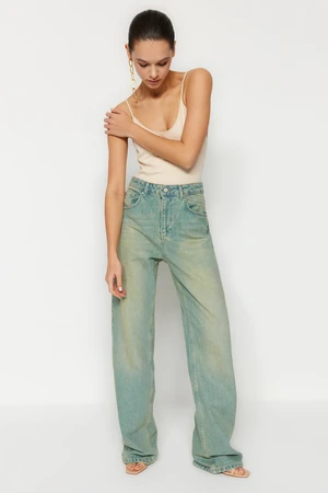 Trendyol Blue Pale Effect Vintage High Waisted Wide Leg Jeans