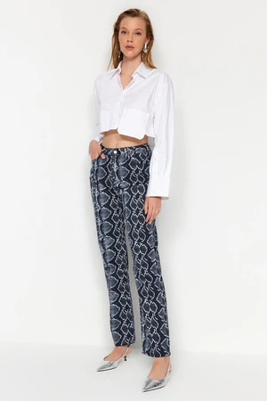 Trendyol Multicolored Printed High Waist Long Straight Jeans