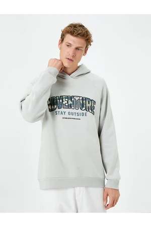 Koton Hooded Sweatshirt Slogan Printed Long Sleeve Ribbed Ribbed