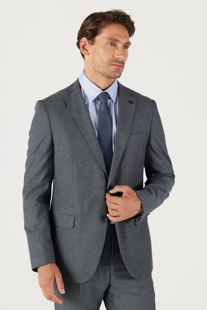 ALTINYILDIZ CLASSICS Men's Anthracite Slim Fit Slim Fit Monocollar Dobby Classical Suit.